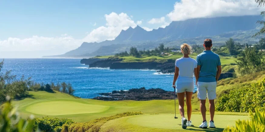 Couple golfing in hawaii Couple golfing in hawaii