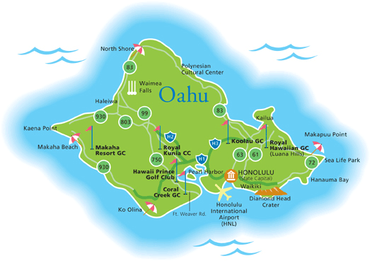 Image of Map where you can get the best Hawaii Oahu Golf Deals